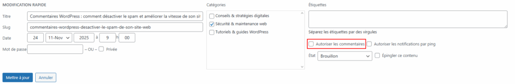 Désactiver les commentaires sur les articles WordPress déjà en ligne